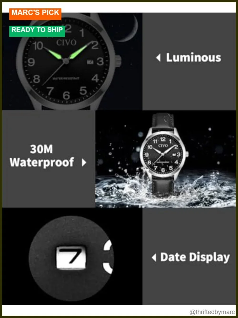 Japanese Quartz Stainless Steel Watch - Easy Read Luminous Date Water Resistant